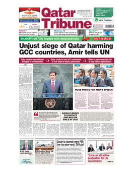Unjust Siege of Qatar Harming GCC Countries, Amir Tells UN