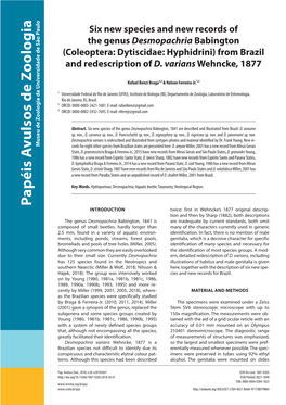Six New Species and New Records of the Genus Desmopachria Babington (Coleoptera: Dytiscidae: Hyphidrini) from Brazil and Redescription of D