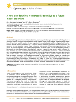 A New Day Dawning: Hemerocallis (Daylily) As a Future Model Organism