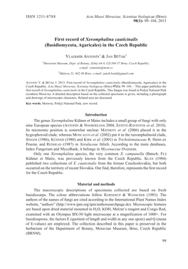 First Record of Xeromphalina Cauticinalis (Basidiomycota, Agaricales) in the Czech Republic