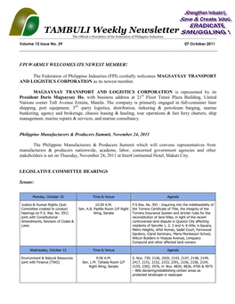 TAMBULI Weekly Newsletter the Official E-Newsletter of the Federation of Philippine Industries