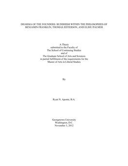 Buddhism Within the Philosophies of Benjamin Franklin, Thomas Jefferson, and Elihu Palmer