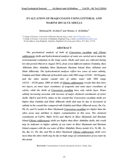 Evaluation of Iraqi Coasts Using Littoral and Marine Bivalve Shells