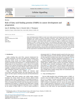 Role of Fatty Acid Binding Proteins (Fabps) in Cancer Development and Progression T ⁎ Iain H