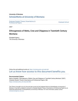 Ethnogenesis of Metis, Cree and Chippewa in Twentieth Century Montana