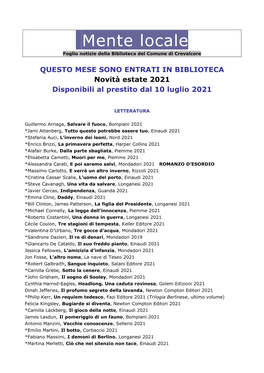 Novità Editoriali LUGLIO 2021.Odt