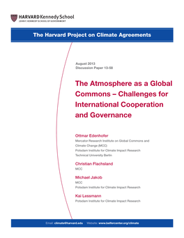 The Atmosphere As a Global Commons – Challenges for International Cooperation and Governance