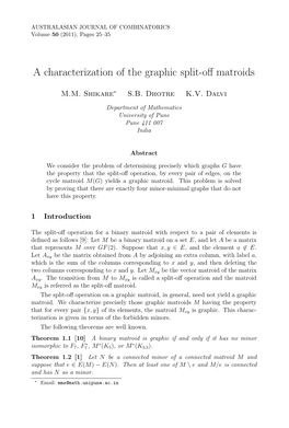 A Characterization of the Graphic Split-Off Matroids