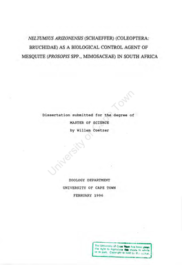Neltumius Arizonensis (Schaeffer) (Coleoptera: · Bruchidae) As a Biological Control Agent Of