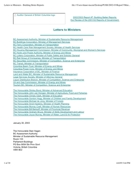 Letters to Ministers - Building Better Reports ﬁle:///Users/Shanevincent/Desktop/PUBS/2002-03/Report7/Mini