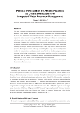 Political Participation by African Peasants As Development Actors Of