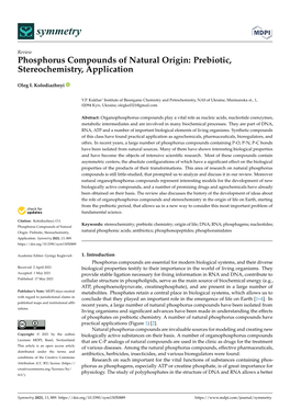 Phosphorus Compounds of Natural Origin: Prebiotic, Stereochemistry, Application