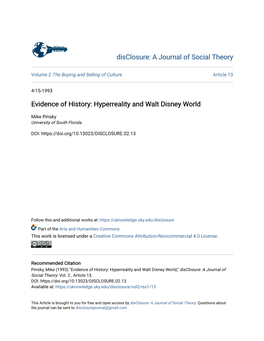 Evidence of History: Hyperreality and Walt Disney World