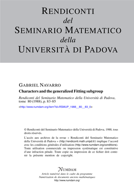 Characters and the Generalized Fitting Subgroup Rendiconti Del Seminario Matematico Della Università Di Padova, Tome 80 (1988), P