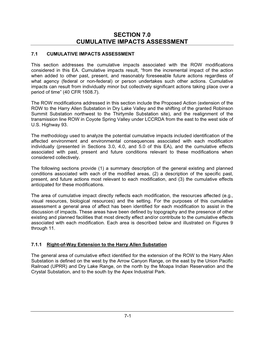 Section 7.0 Cumulative Impacts Assessment