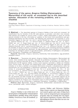 Taxonomy of the Genus Anagrus Haliday (Hymenoptera: Mymaridae)