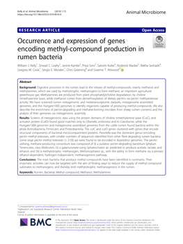 Occurrence and Expression of Genes Encoding Methyl-Compound Production in Rumen Bacteria William J