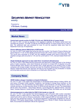 Market News Company News SECURITIES MARKET NEWS