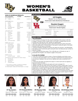 Women's Basketball Page 1/1 Combined Team Statistics As of Jan 21, 2021 Speciﬁc Games UCF in the LAST FIVE GAMES