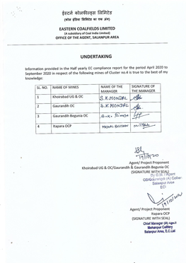 Eastern Coalfields Limited Half Yearly Ec Compliance Report H/Y Ending September, 2020 Cluster No.4, Salanpur Area Ec No