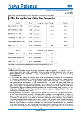 JCR's Rating Review of City Gas Companies