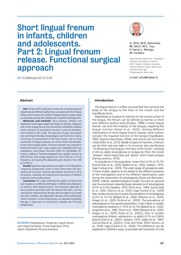 Lingual Frenum Release. Functional Surgical Approach