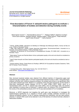 First Description of French V. Tubiashii Strains Pathogenic To