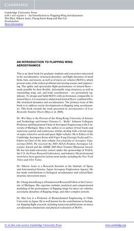 An Introduction to Flapping Wing Aerodynamics Wei Shyy, Hikaru Aono, Chang-Kwon Kang and Hao Liu Frontmatter More Information