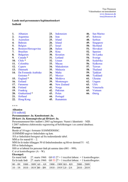 Lande Med Personnumre/Legitimationskort Indhold