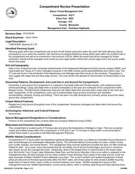 Compartment Review Presentation Gwinn Forest Management Unit Compartment 32217 Entry Year 2020 Acreage: 875 County Marquette Management Area: Peshekee Highlands