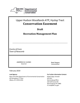 Upper Hudson Woodlands Hyslop Recreation Management Plan