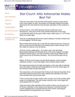 Star Count: ANU Astronomer Makes Best Yet Page 1 of 2