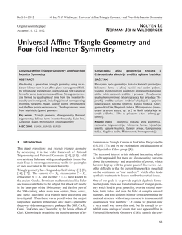 Universal Affine Triangle Geometry and Four-Fold Incenter Symmetry