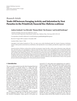 Research Article Trade-Off Between Foraging Activity and Infestation by Nest Parasites in the Primitively Eusocial Bee Halictus Scabiosae