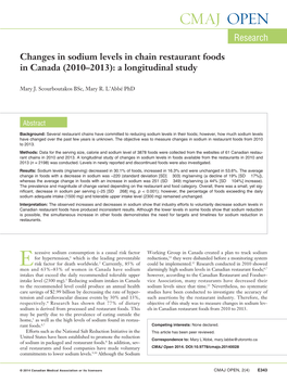 Changes in Sodium Levels in Chain Restaurant Foods in Canada (2010–2013): a Longitudinal Study