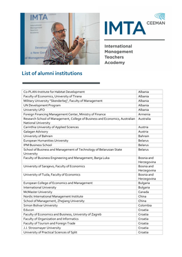 List of Alumni Institutions