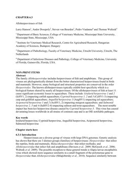 CHAPTER 6.3 Alloherpesviruses of Fish Larry Hanson1, Andor