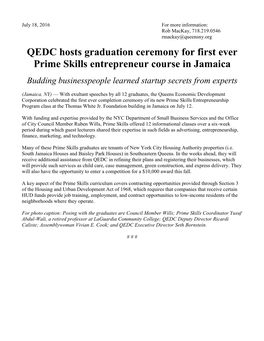 QEDC Hosts Graduation Ceremony for First Ever Prime Skills Entrepreneur Course in Jamaica