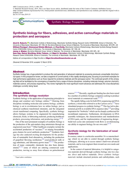 Synthetic Biology for Fibers, Adhesives, and Active Camouflage