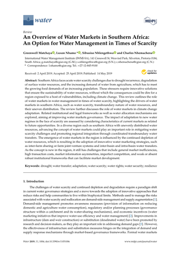 An Overview of Water Markets in Southern Africa: an Option for Water Management in Times of Scarcity