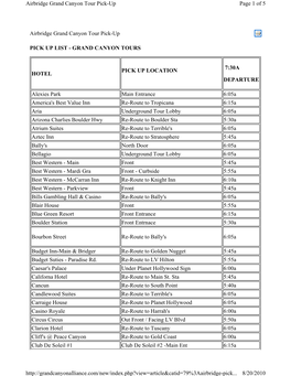 Airbridge Grand Canyon Tour Pick-Up PICK up LIST