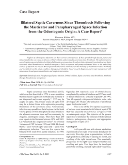 Bilateral Septic Cavernous Sinus Thrombosis Following the Masticator and Parapharyngeal Space Infection from the Odontogenic Origin: a Case Report†