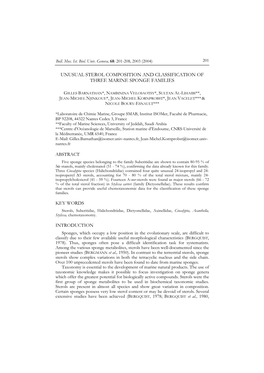 Unusual Sterol Composition and Classification of Three Marine Sponge Families