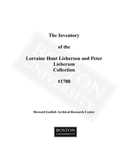 The Inventory of the Lorraine Hunt Lieberson and Peter Lieberson Collection #1788