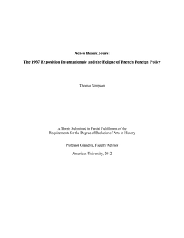 The 1937 Exposition Internationale and the Eclipse of French Foreign Policy