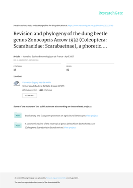Revision and Phylogeny of the Dung Beetle Genus Zonocopris Arrow 1932 (Coleoptera: Scarabaeidae: Scarabaeinae), a Phoretic