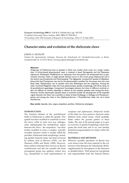 Character States and Evolution of the Chelicerate Claws