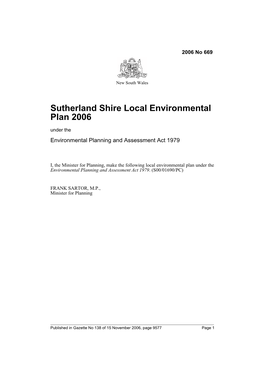 Sutherland Shire Local Environmental Plan 2006 Under the Environmental Planning and Assessment Act 1979