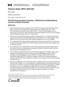 Withdrawal of Radiotelephone Services in British Columbia