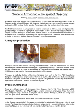 Guide to Armagnac – the Spirit of Gascony Written by Janine Marsh in Wine and Drinks – February 2021